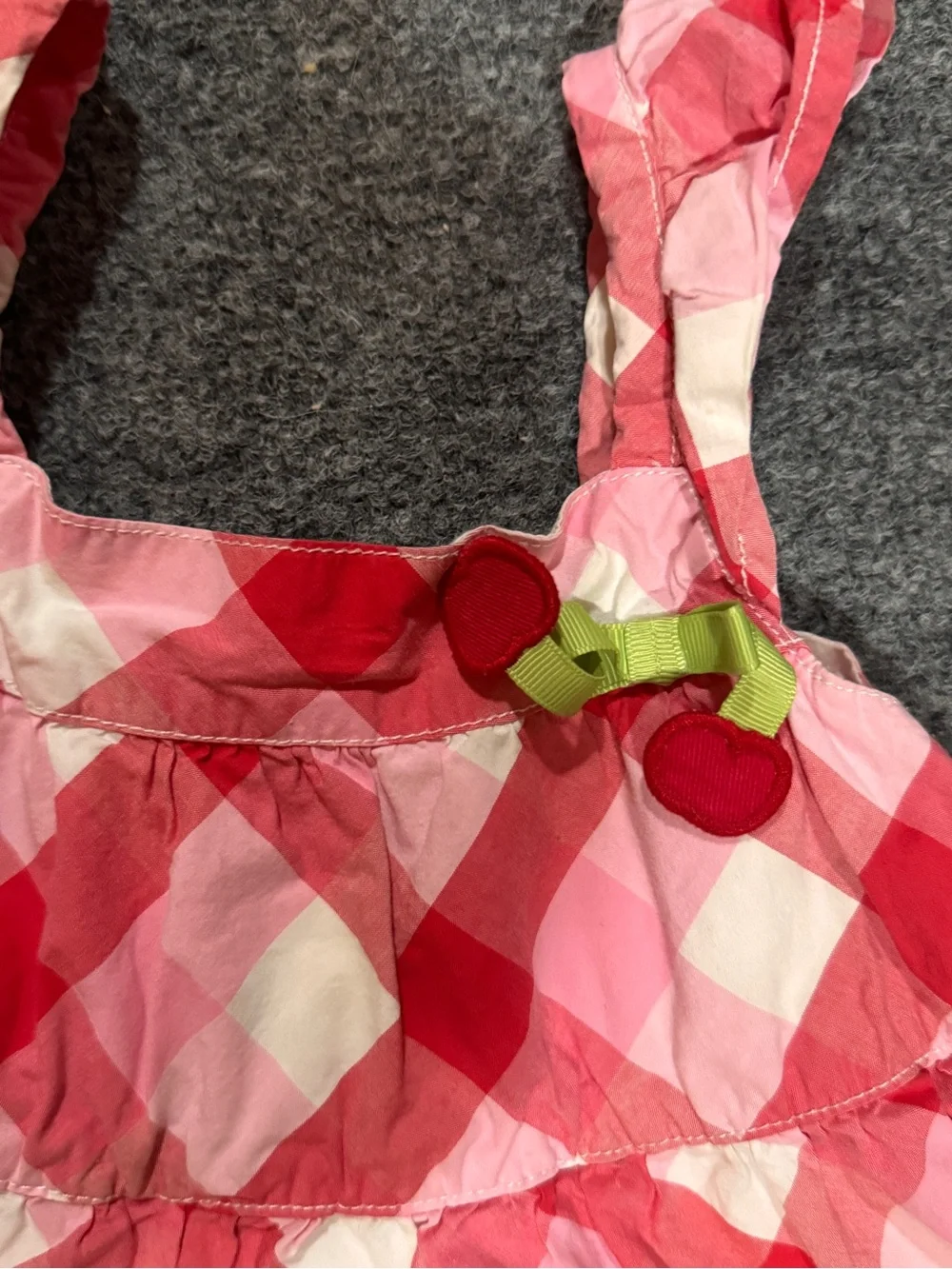 Gymboree 2T Pink Red Gingham Plaid Tiered Sundress Cherry Accent Summer Dress